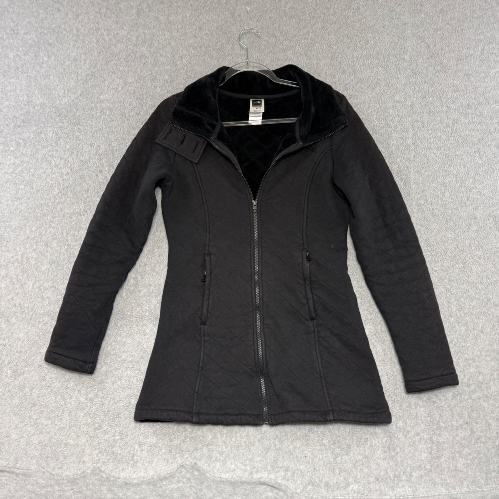 The North Face Quilted Full Zip Jacket Womens Small Black Faux Fur Collar Coat